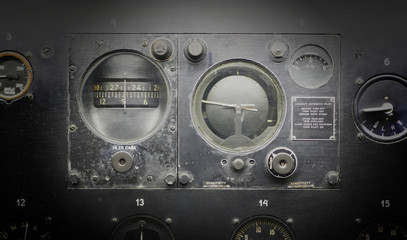 Different meters and displays in an old plane