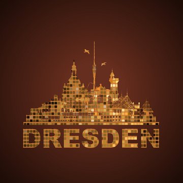 Wandtattoo Dresden Deutschland Skyline Silhouette Umriss Semperoper Zwinger Frauenkirche Fernsehturm Bogensch&uuml;tze Dampfer Fichteturm Blaues Wunder Br&uuml;cke Sachsen Sehensw&uuml;rdigkeiten Panorama historisch