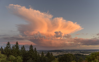 Orange Lit Thunderhead at Sunset in the Mid Willamette Valley