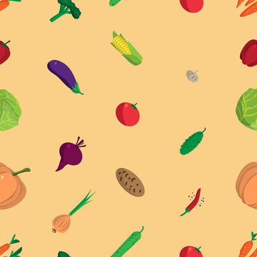 Textile seamless pattern flat cartoon vegetables. Organic health