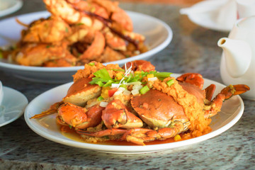 Stirred Fried Crab with Garlic, Pepper, Curry Powder.