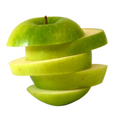 slide green apple to step slice white isolate background