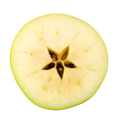 One Piece of slide green apple with white isolate background