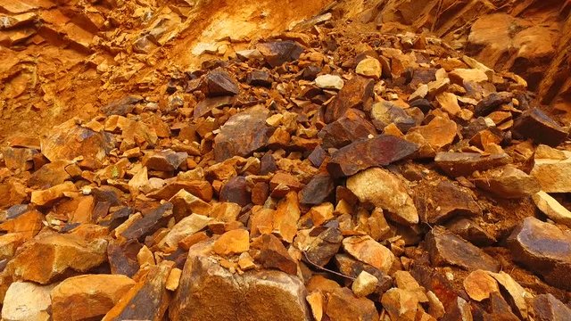 Sharp rocks of big debris in the forest.