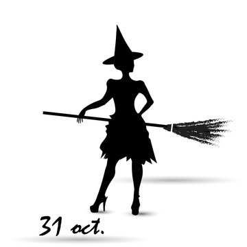 Witch in October
happy halloween vector graphic illustration of a poster of white background witch hat broom inscription contour shadow
