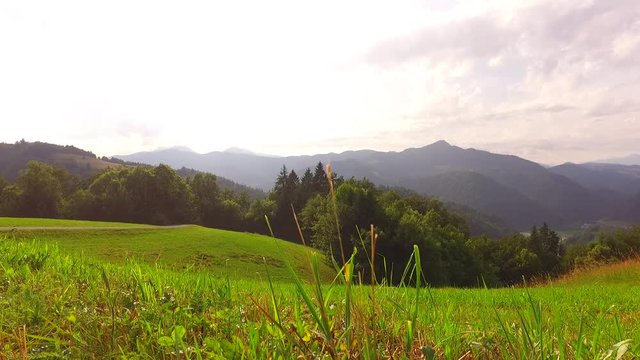 Beautiful pastures at the end of spring, in a beggining of summer time. In the mountains.