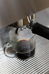 coffee making process from coffee machine in cafe shop