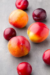 Fresh fruit on the gray background.