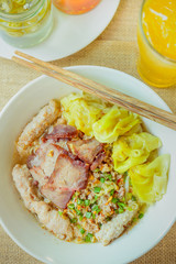 Noodles pork dumplings,spicy soup thai style