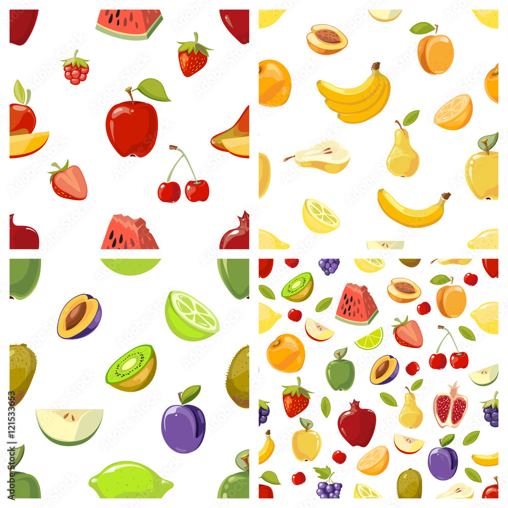 Poster set of vector fruits seamless patterns