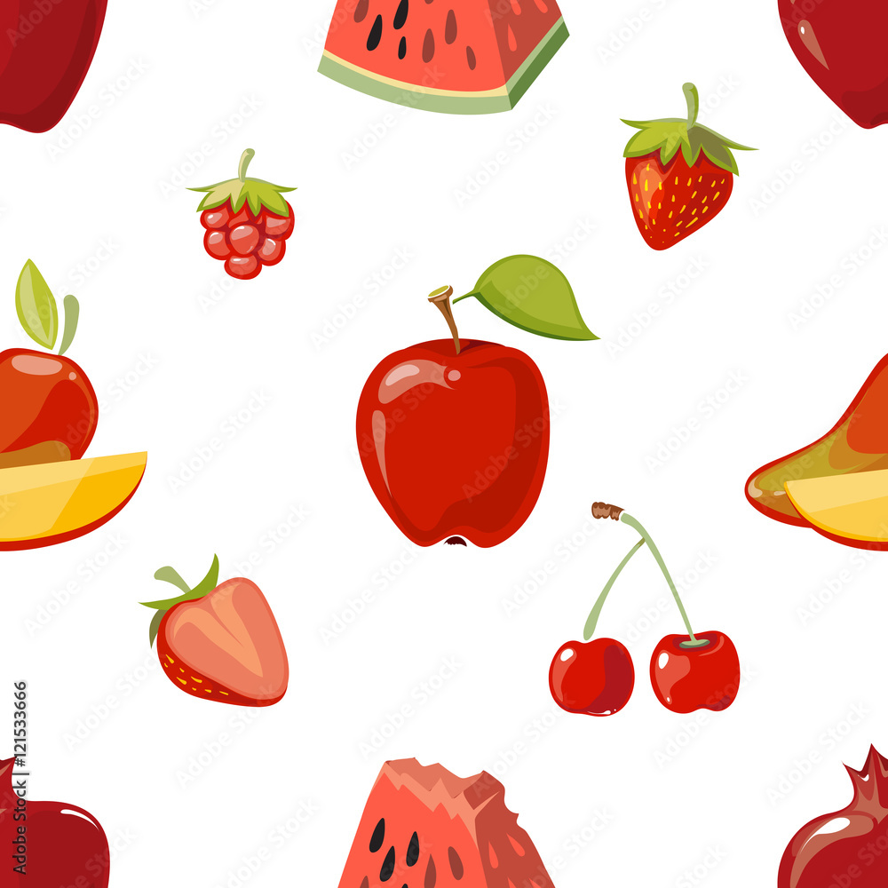 Sticker Red fruits seamless pattern over white background