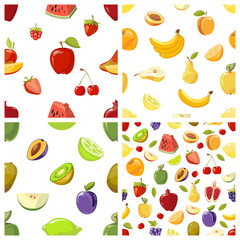 Set of vector fruits seamless patterns