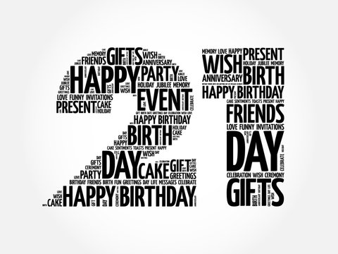 Happy 21st birthday word cloud collage concept