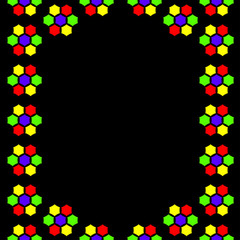 Stained-glass mosaic colorful bright border frame background. In red, yellow, green, violet and black colors. With space for text. Vector illustration