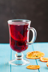 Glass of Mulled wine with spices