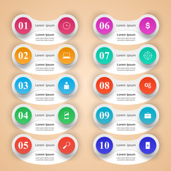 Infographic design. List of 10 items.