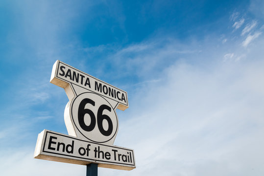 sign of route 66 at santa monica