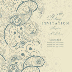 Wedding Invitation. Greeting Card with Flowers in a folk style