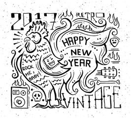Happy New Year 2017 - holiday poster with a rooster
