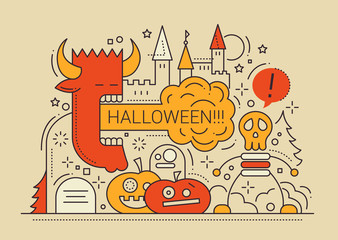 Halloween - line flat design card