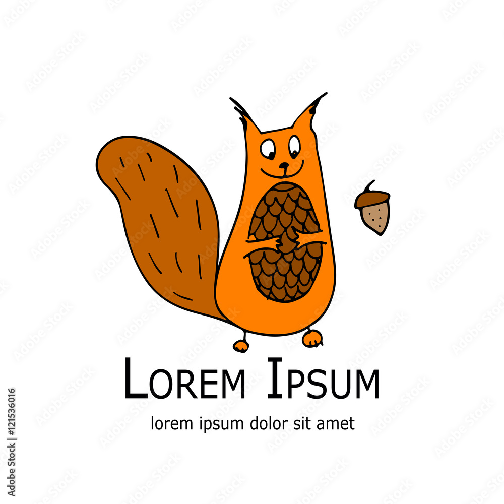 Poster funny squirrel with nut for your design