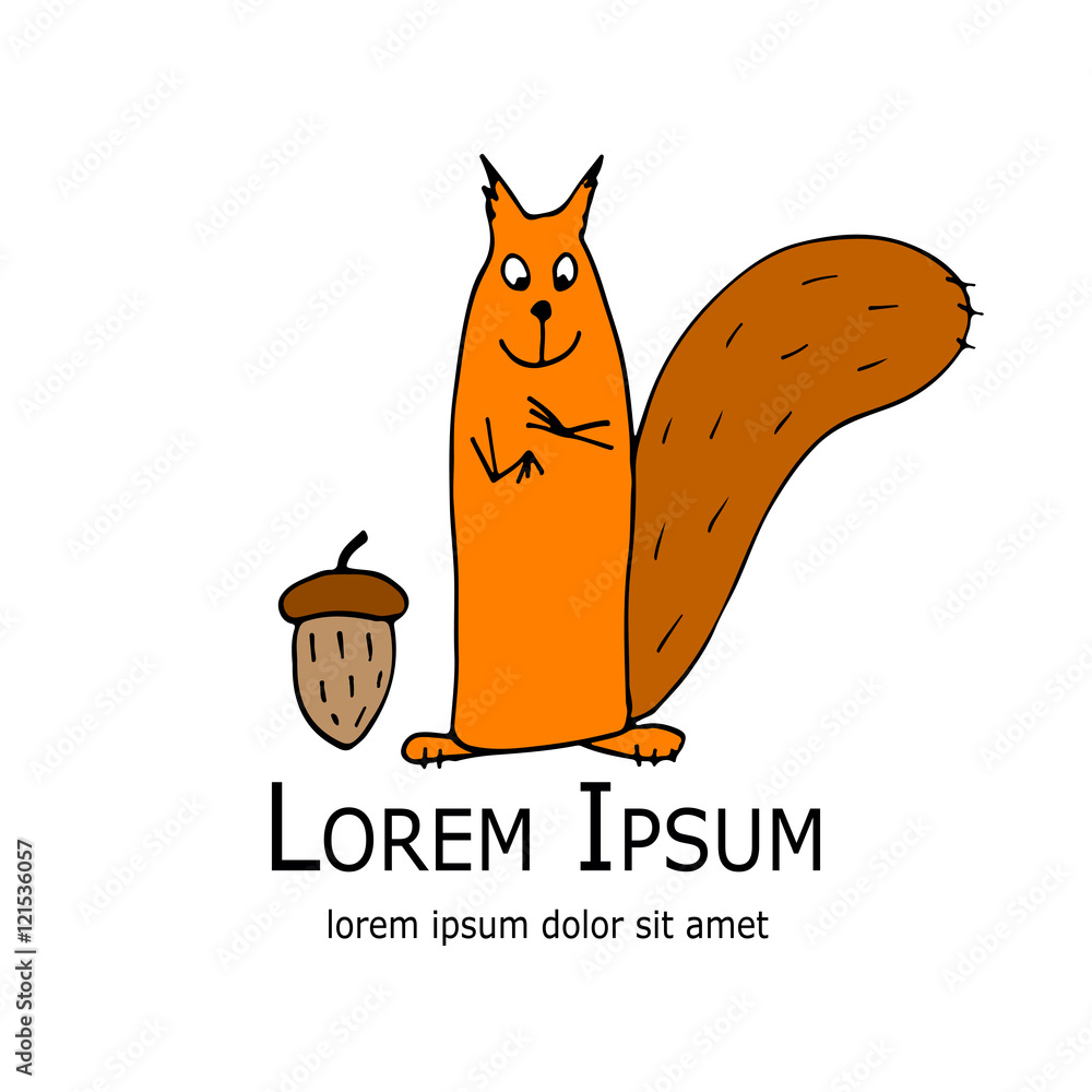 Poster funny squirrel with nut for your design