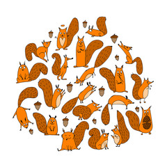 Obraz premium Funny squirrel with nut, collection for your design