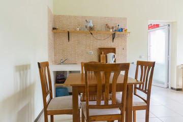 Interior of a kitchen in a hostel