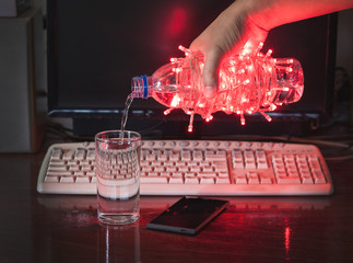 Drinking water with led light.
