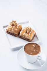 Walnut baklava and Turkish coffee