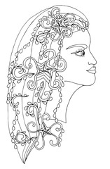 Winter girl with abstract décor element on the hair