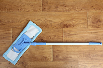 Wash the floor mop. The concept of cleaning. 