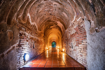 Tunnel of Umong Suan Puthatham temple . © nuwatphoto