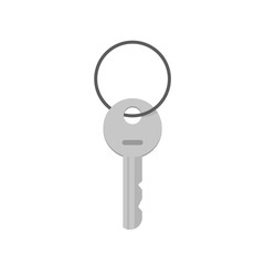 Key silver vector icon isolated on white background, grey key on ring illustration flat cartoon design