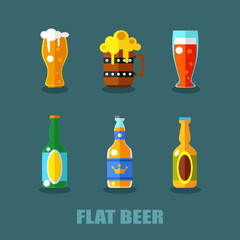 Drink flat icons. Alcohol and beer bottles