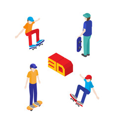 Teenagers skateboard. Vector illustration in flat 3d isometric