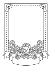 Elegant frame with cherub in vintage style. Vector custom element for design artworks.