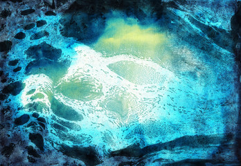 Abstract blue hand-made watercolor texture. Marbling background for design