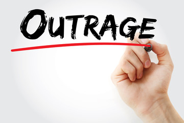 Hand writing Outrage with marker, concept background