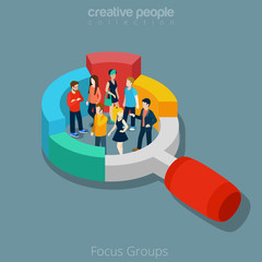 Flat isometric People vector illustration social focus group 3d - obrazy, fototapety, plakaty