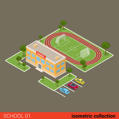 Flat isometric school vector illustration education 3d concept.