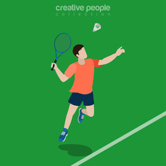 Fototapeta na wymiar Flat isometric Badminton Player vector illustration Sportsman 3d