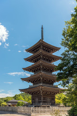 山間にそびえる五重塔