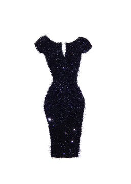 Sheath dress of black glitter on white background