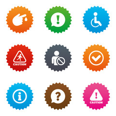 Caution and attention icons. Information signs.