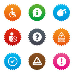 Attention notification icons. Information signs.