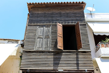 Wooden shutters of a residential house