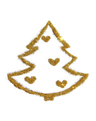 Abstract Christmas tree with hearts of golden glitter, festive design element, icon