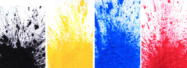 cmyk toner powder (cyan, magenta, yellow, black) - obrazy, fototapety, plakaty