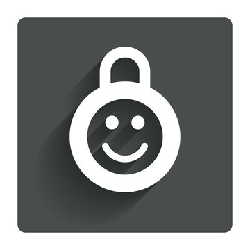 Child Lock Icon. Locker With Smile Symbol.